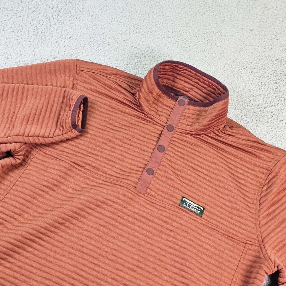 L.L.Bean‎ Sweatshirt Mens XL Orange Fleece Snap Neck Pullover Kangaroo Pocket